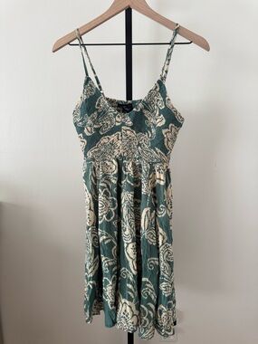 Angie Teal and Cream Smocked Midi Dress